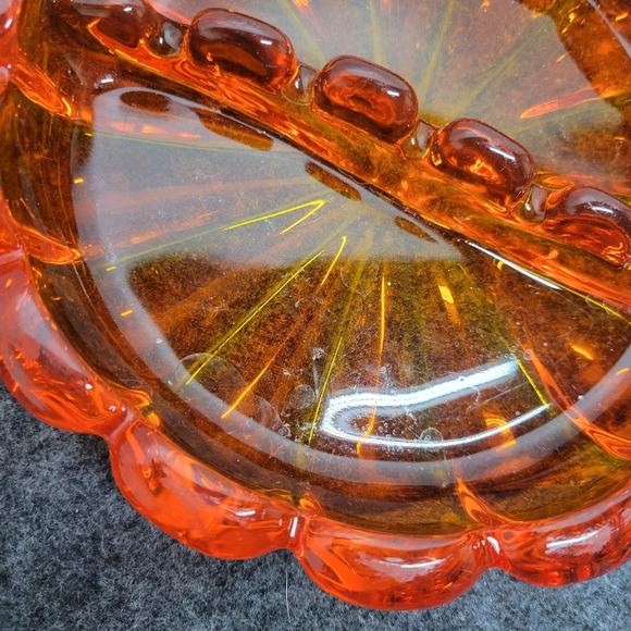 Viking Orange Starburst Glass Ashtray 6.5" Round Dish Trinket Mid Century Art - Picture 6 of 15